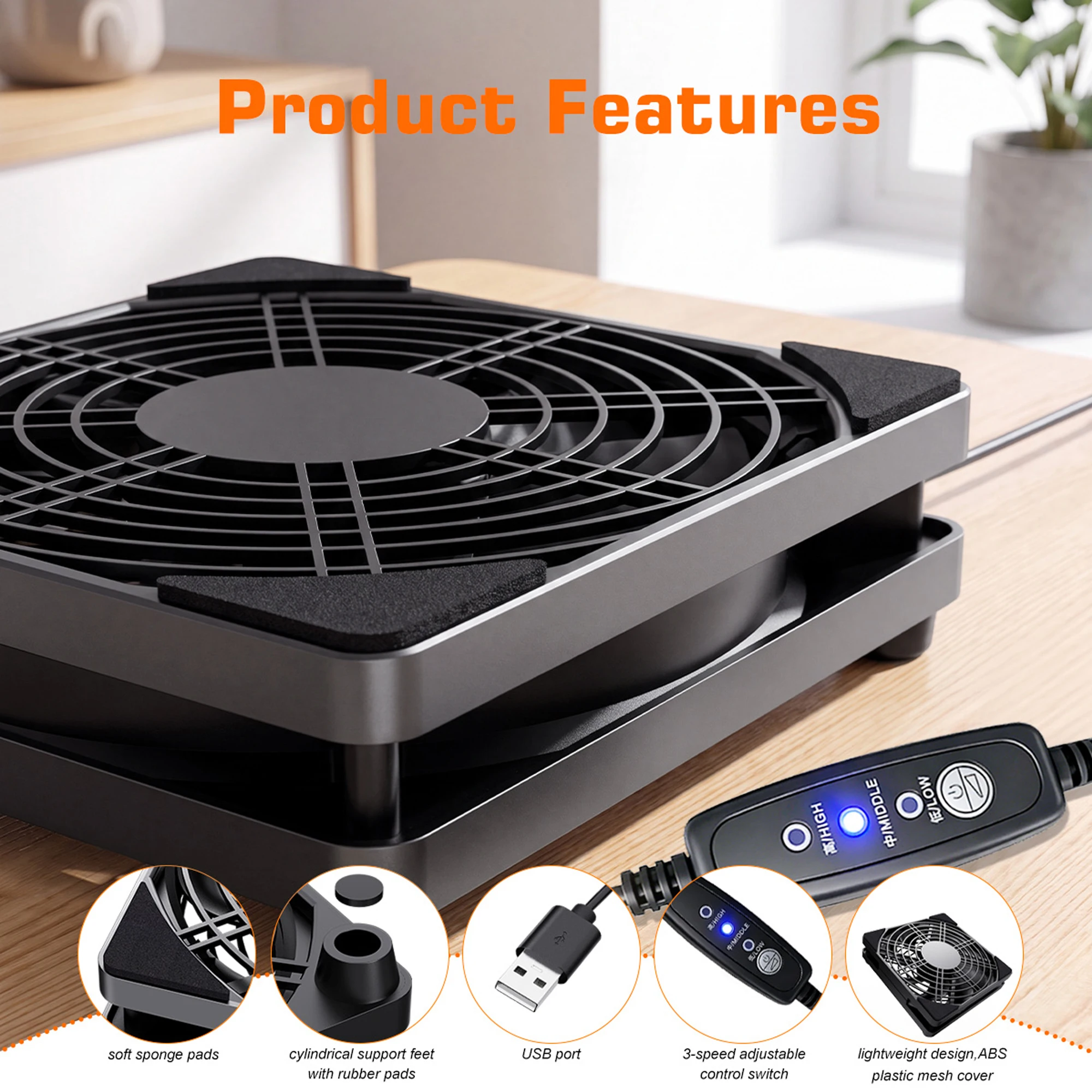 5V USB Powered 125mm Router Cooling Fan With On‑Off / Speed Switch For Modem NAS Set‑Top Box Device Heat Dissipation Fan image 4