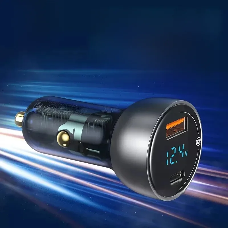 Baseus 65W PPS Car Charger USB Tipo C Dual Port PD QC Carregamento Rápido para Laptop Translúcido