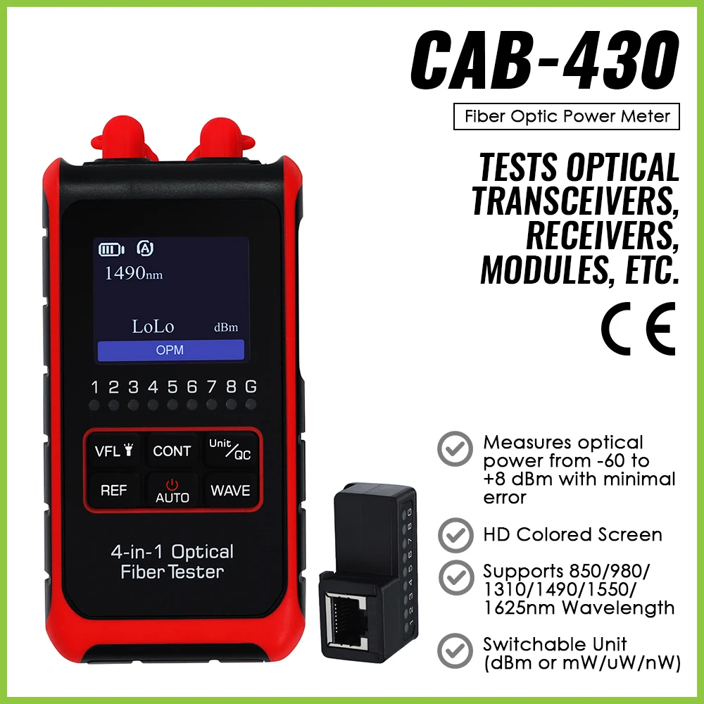 Mini 4 in 1 Fiber Optical Power Meter Cable Tester HD Colored LCD Visual Fault Locator REF FC SC ST Network Tools