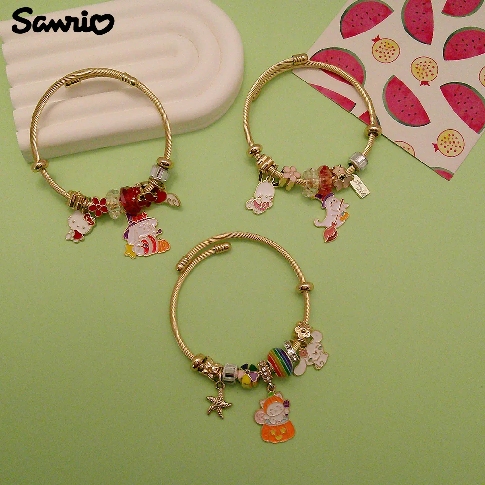 Pulsera de Anime Sanrio Hello Kitty Cinnamoroll, figura de dibujos animados, Pochacco, insignia de Metal, colgante, brazalete Kawaii, accesorios de joyería DIY