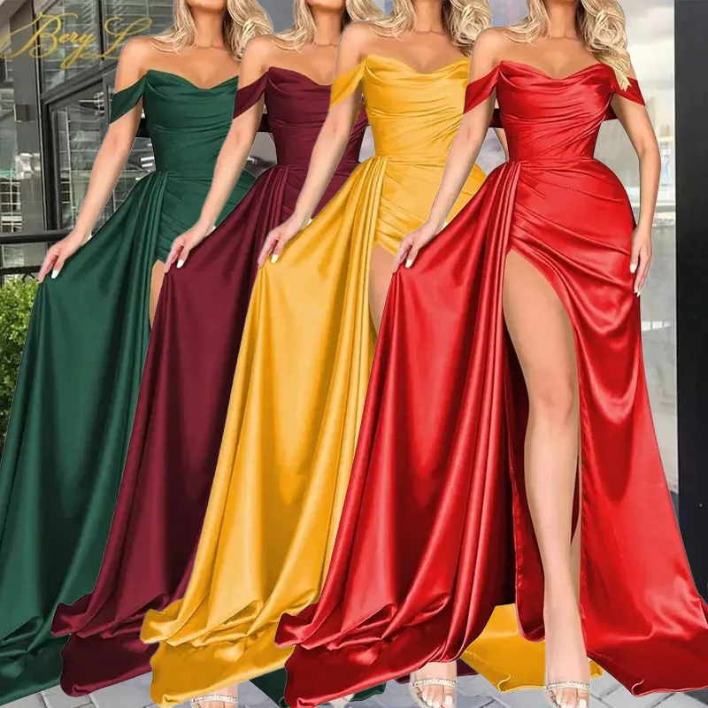 

A3 Banquet high slit sexy one shoulder slim party evening dress