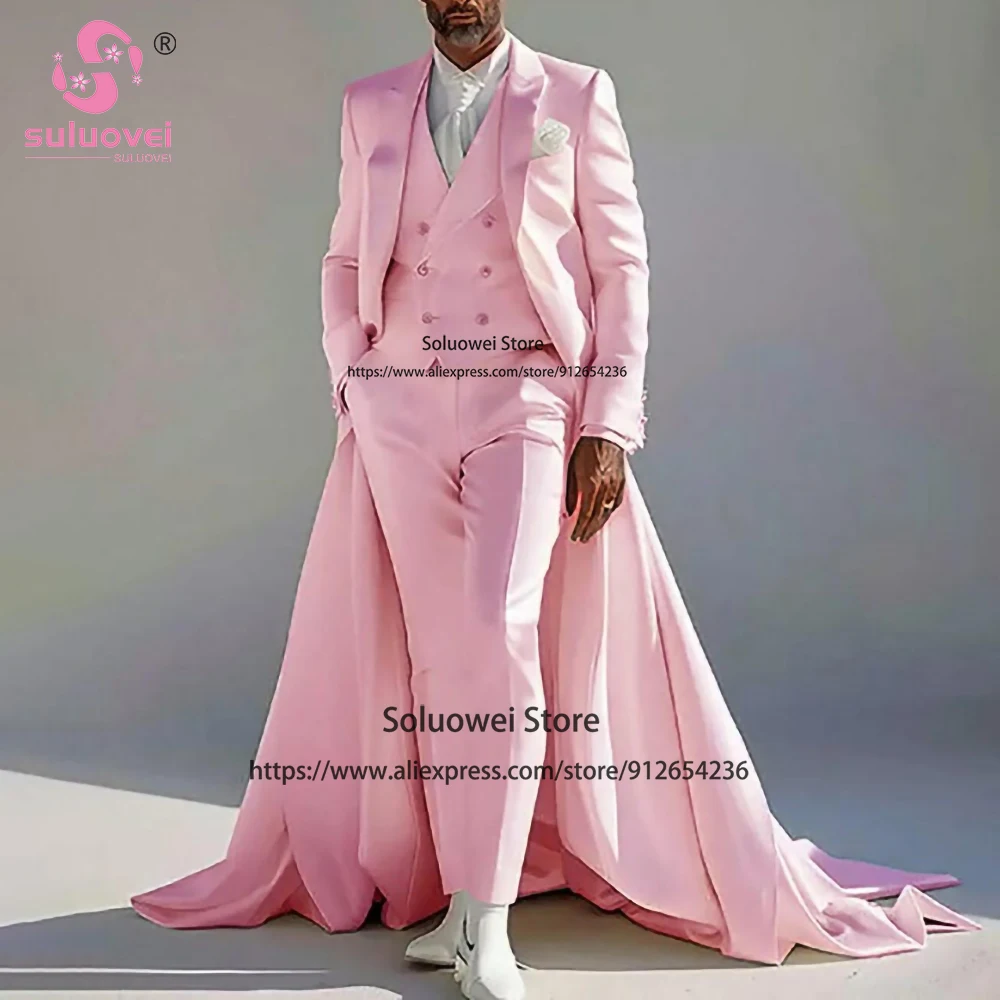 Luxury Long Tail Tuxedo Suits For Men New Design Elegant 3 Piece Jacket Pants Set Formal Grooms Wedding Blazer Vestidos De Novia