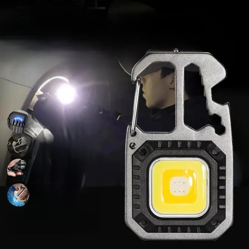 Lampe de travail porte-clés COB avec affichage de la batterie, 8 modes, Rechargeable, haute luminosité, lumière LED Portable pour Camping, randonnée, course à pied
