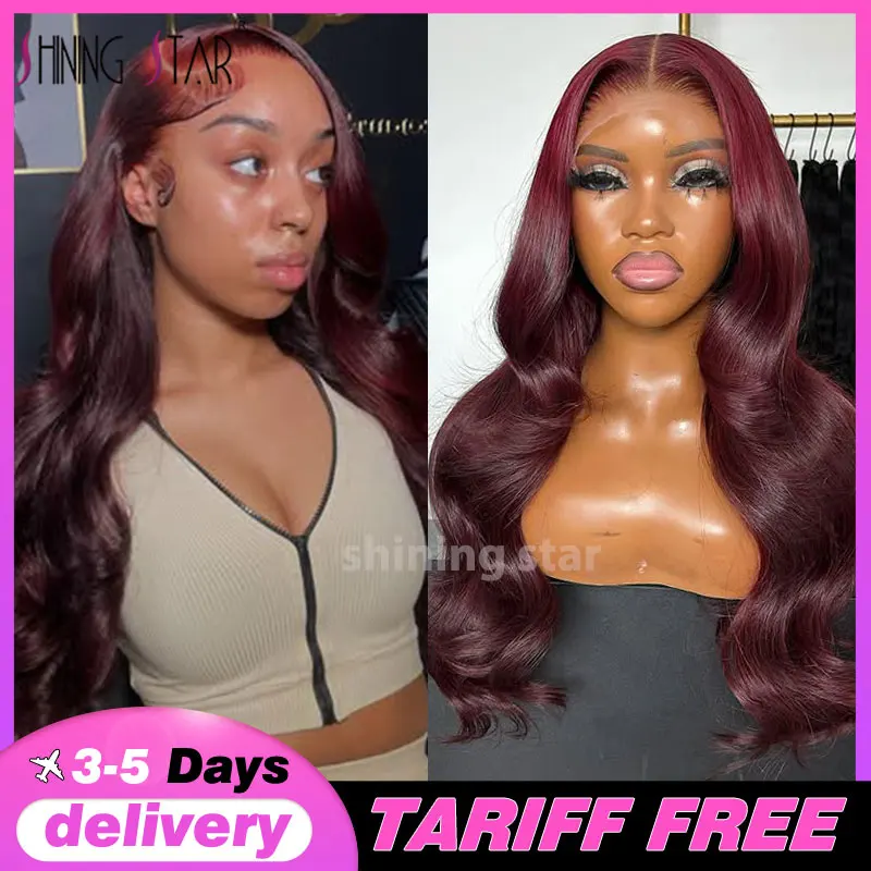

Body Wave Dark Burgundy 13X6 Lace Front Wigs Human Hair 13X4 Transparent Lace Frontal Wig Pre Plucked With Baby Hair 180 Density