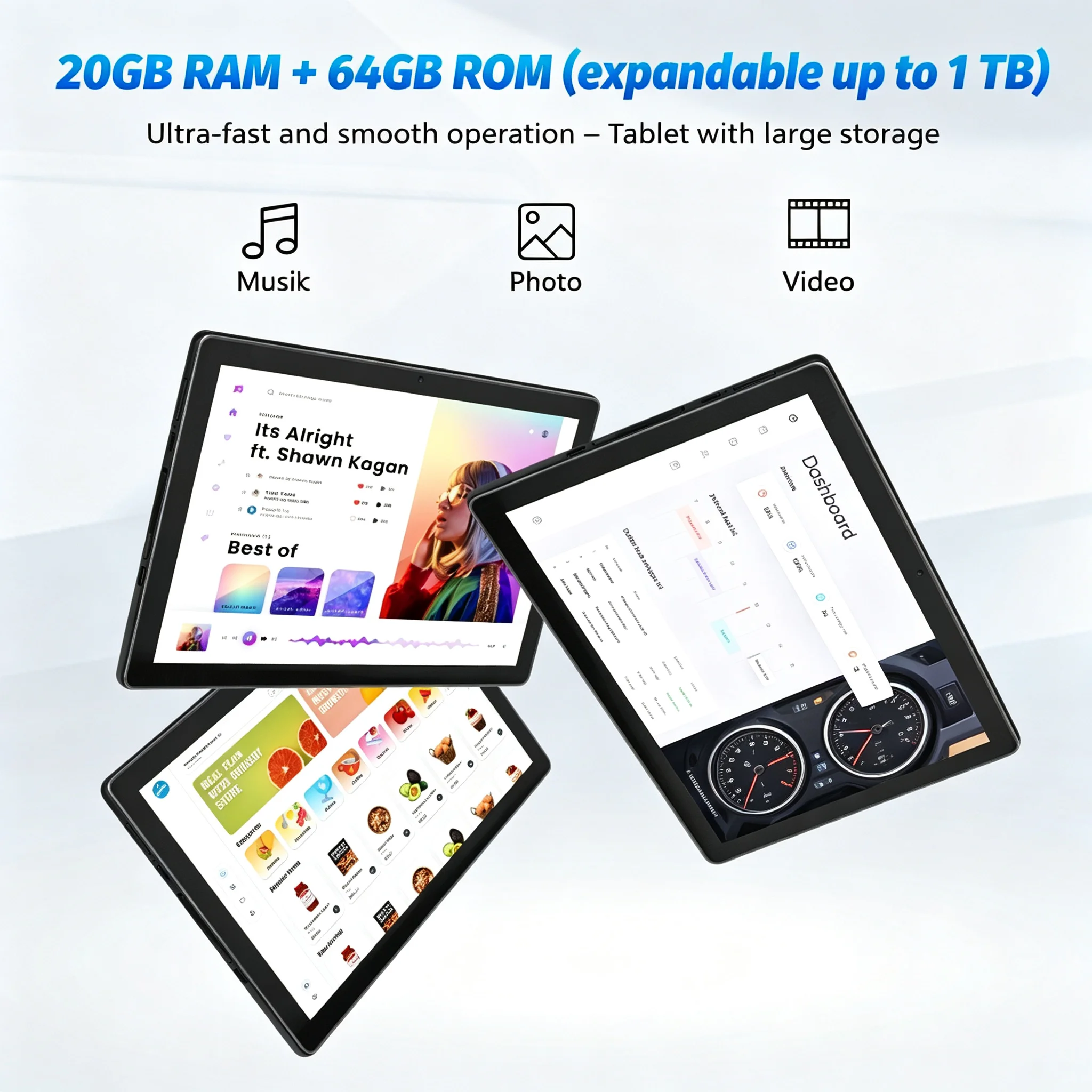 10.1 Inch Tablet Android 15 OS GMS Certified Tablets 2.0 GHz 20GB RAM 64GB ROM 1TB Expand WiFi 6 Bluetooth 5.4 Dual Camera - view 4