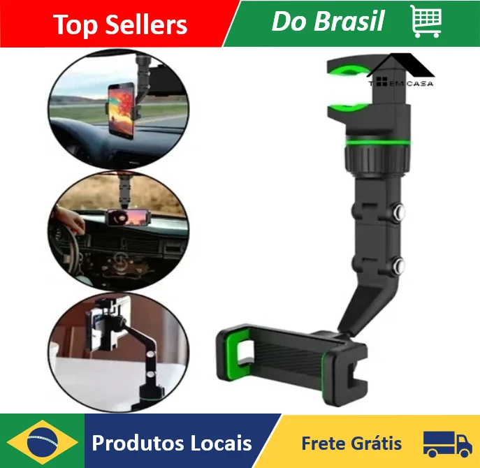 Suporte Multifuncional para Telefone Móvel, Espelho Retrovisor Universal para Carro - Loja Toemcasa