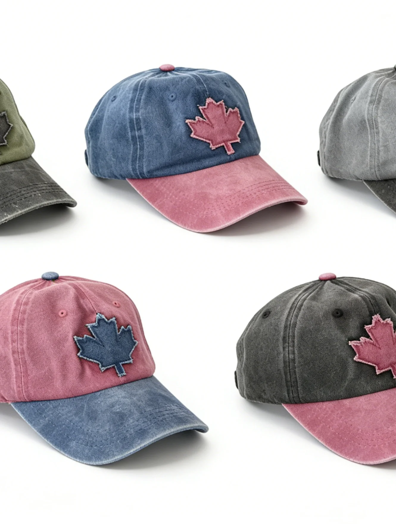 

Five-Color Vintage Washed Twill Cotton Breathable Color-Blocked Classic Baseball Cap