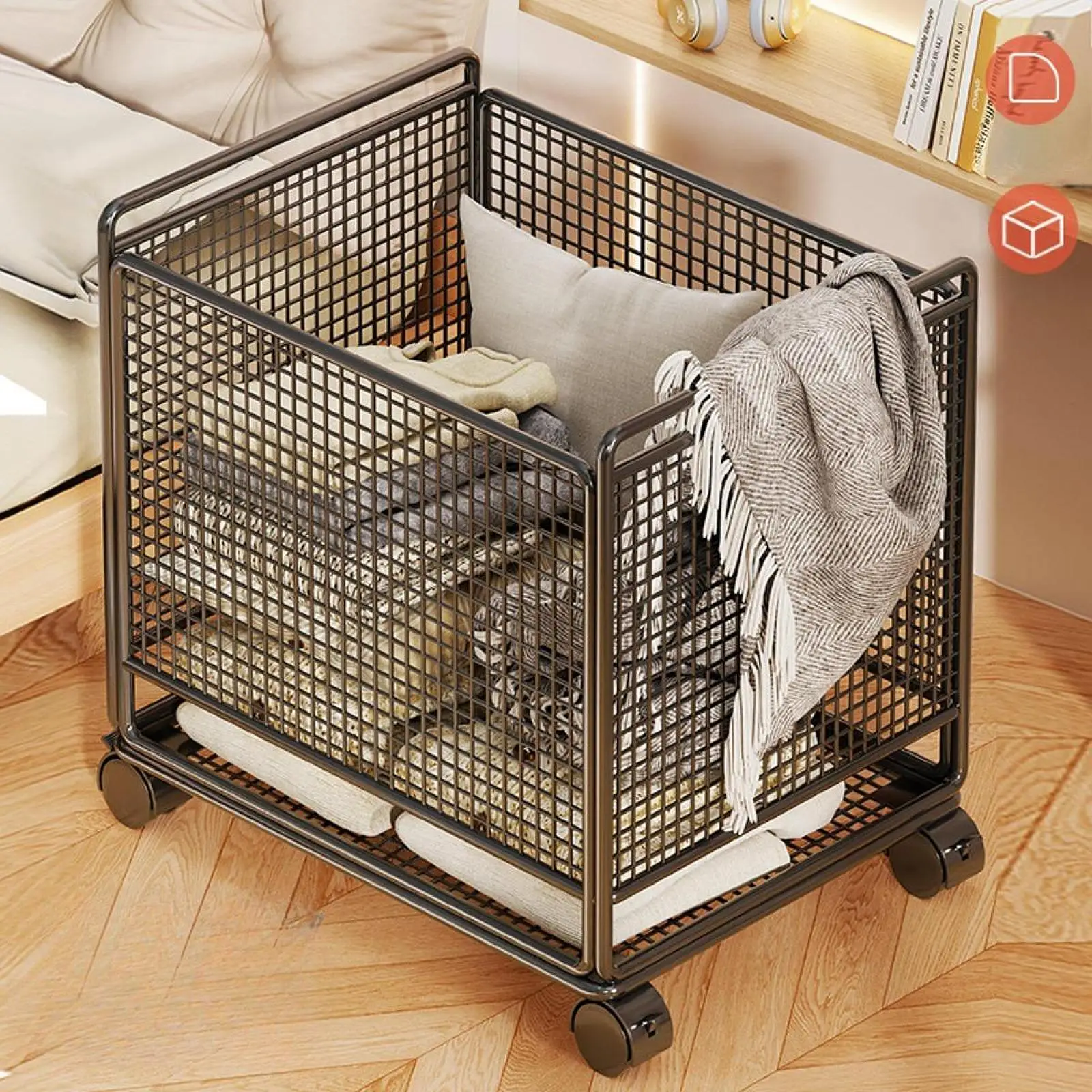 Laundry Basket Cart Rolling Laundry Hamper Metal Frame Fashion Wheeled Washing Bag Bin Multifunctional for Home Dorm Bathroom