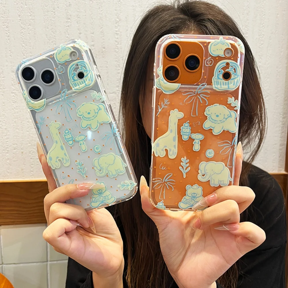 

Cute glitter small animal mobile phone case, suitable for iPhone13/14/15/16/17, simple and cute new shock-proof protective case
