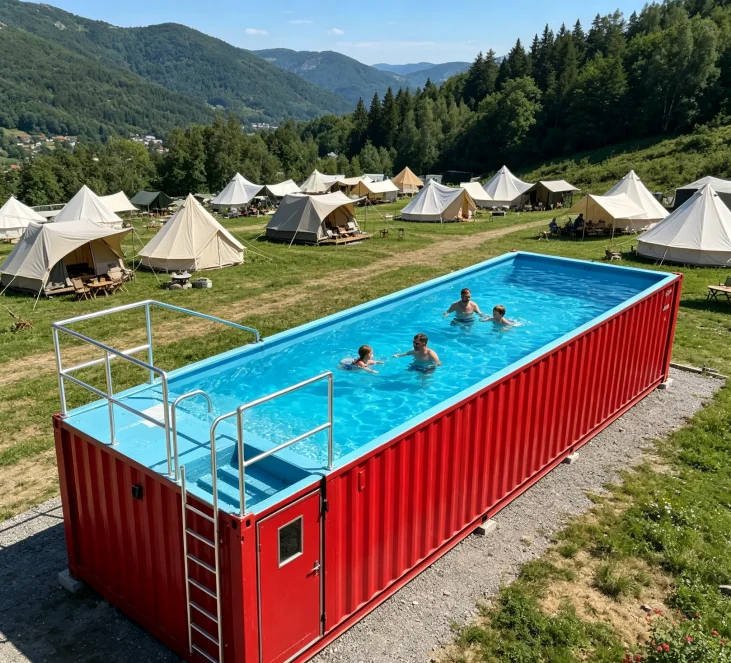 Large Capacity Above Ground Shipping Container Swimming Pool Waterproof Heavy‑Duty Pool for Party Family Recreation Activities