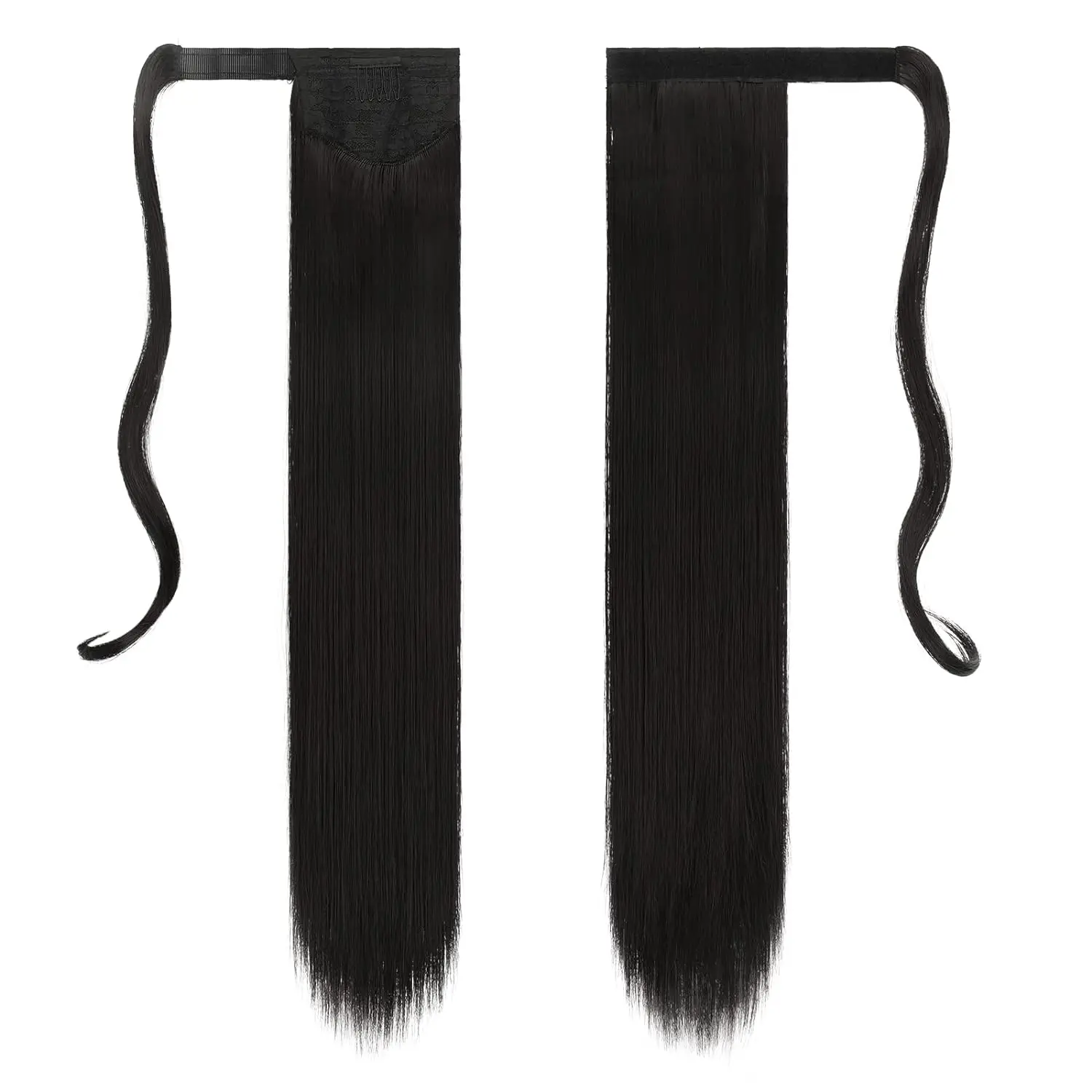 Extensions de Queue de Cheval Naturelle Remy Lisse et Longue, Postiche de Cheveux Humains Ronds, Noir, 1B, 26 Pouces