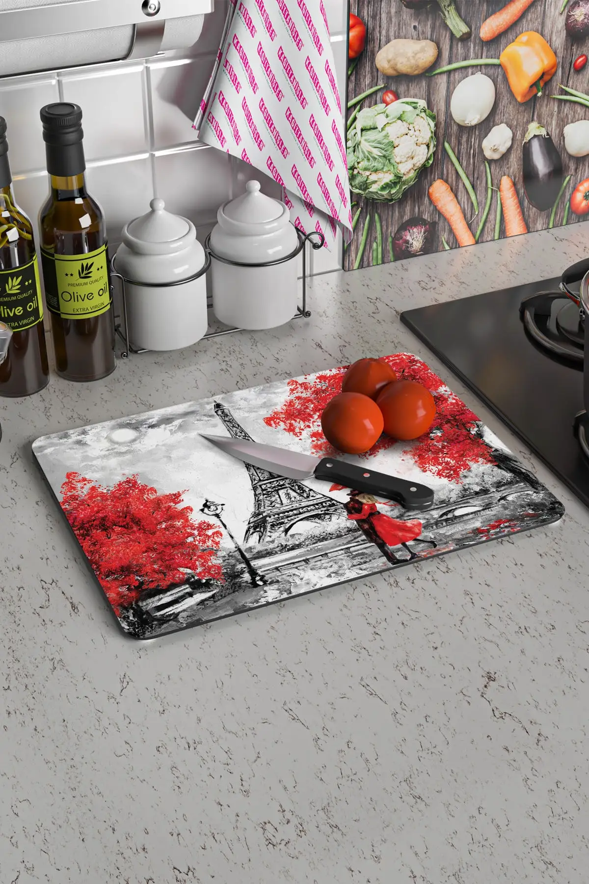 Eiffel Tower View Glass Cutting Board Patterned Glass Cutting Board Cutting Board 20x30 / 30x40 cm Fast Free Shipping