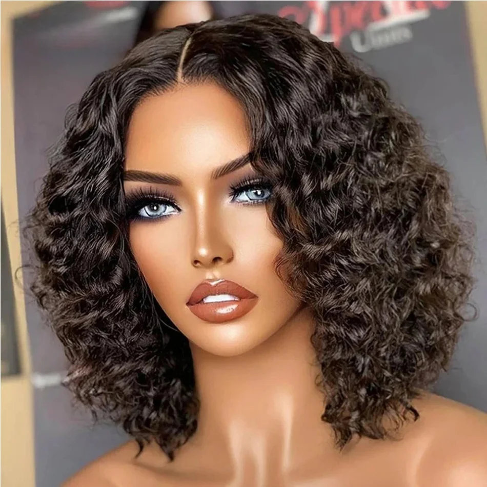 Deep Wave Short Bob Wig Curly 13x4 Human Hair Wigs for Black Women PrePlucked Transparent Frontal Wig Brazilian Remy Lace Wig