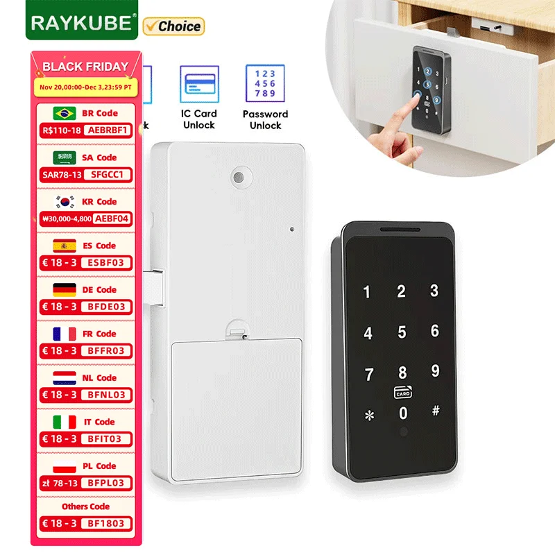 

RAYKUBE TT Lock Bluetooth интеллектуальный замок для деревянного шкафа без ключа цифровой электрический замок для ящика с паролем/IC-картой/разблокировкой приложения