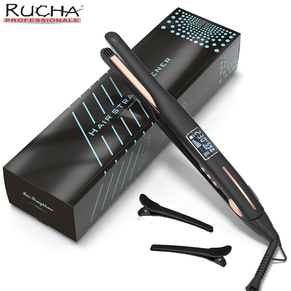 Thinnest Plate Hair Curler Mini Hair Straightener 2 in 1 Titanium Pencil Narrow Flat Iron with LCD Display for Short Beard Hair