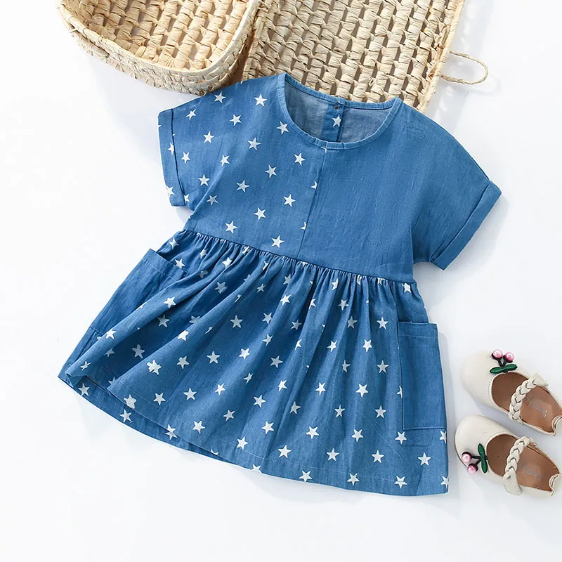 Brand Quality 100% Cotton Baby Girl Clothes Floral Summer Casual Children Clothing Kids A-LINE One-piece Jeans Dresses for Girls