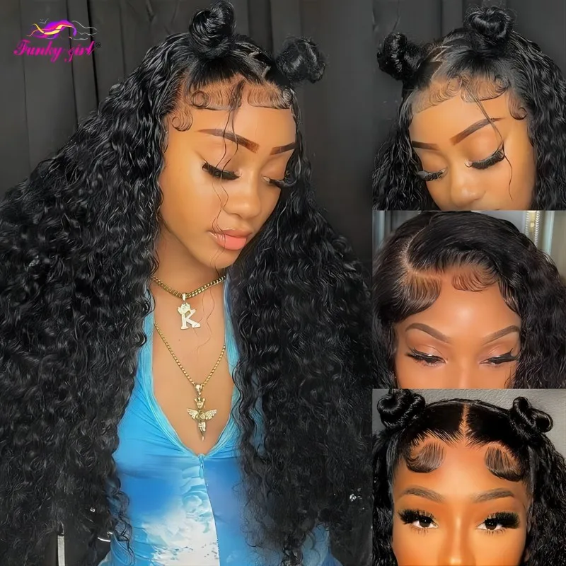 

13x4 Transparent Lace Front Wigs Human Hair Pre Plucked With Baby Hair 180 Density Brazilian Water Wave Wigs For Black Women