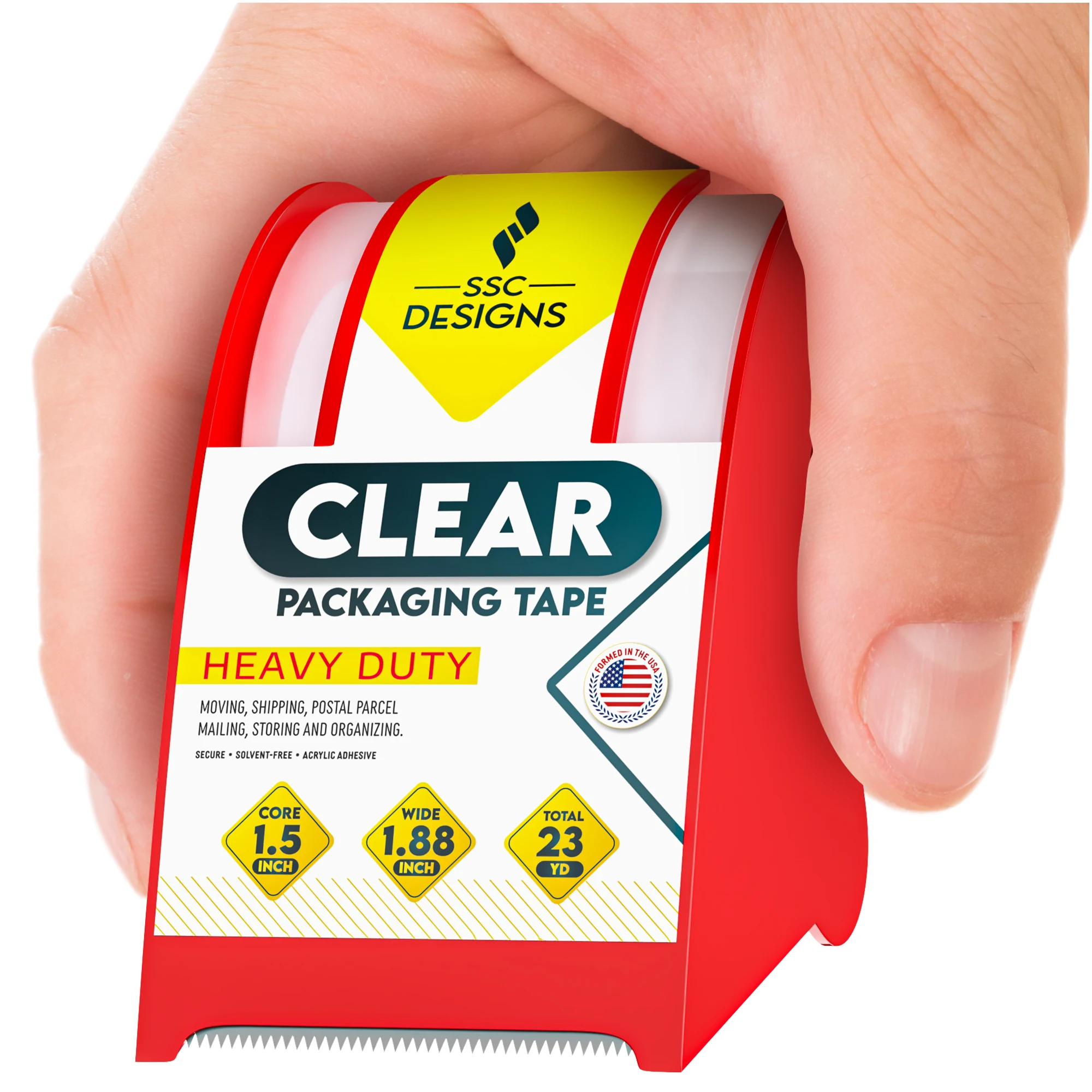 เทปปิดกล่องพร้อมที่ตัด เทปสำหรับการขนส่งแบบเติม - กว้าง 1.88 นิ้ว x ยาว 23 หลา x แกนขนาด 1.5 นิ้ว