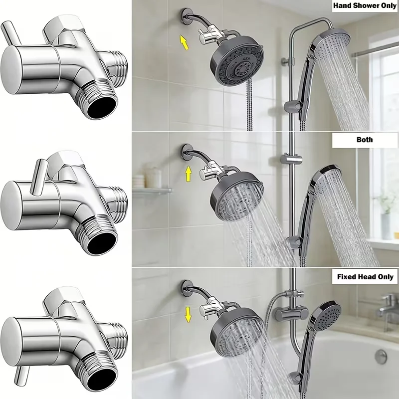 

1pc 3-Way G1/2 Shower Diverter, Shower Head Diverter Valve, Three-Way Diverter Valve, Shower Head Switch, One to Two Adapter