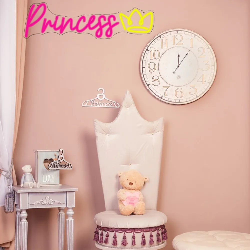 Personalizzato Neon Princess Room camera da letto camera dei bambini negozio sala giochi festa compleanno rosa simpatico regalo Art Wall Decor con luci a LED a corona