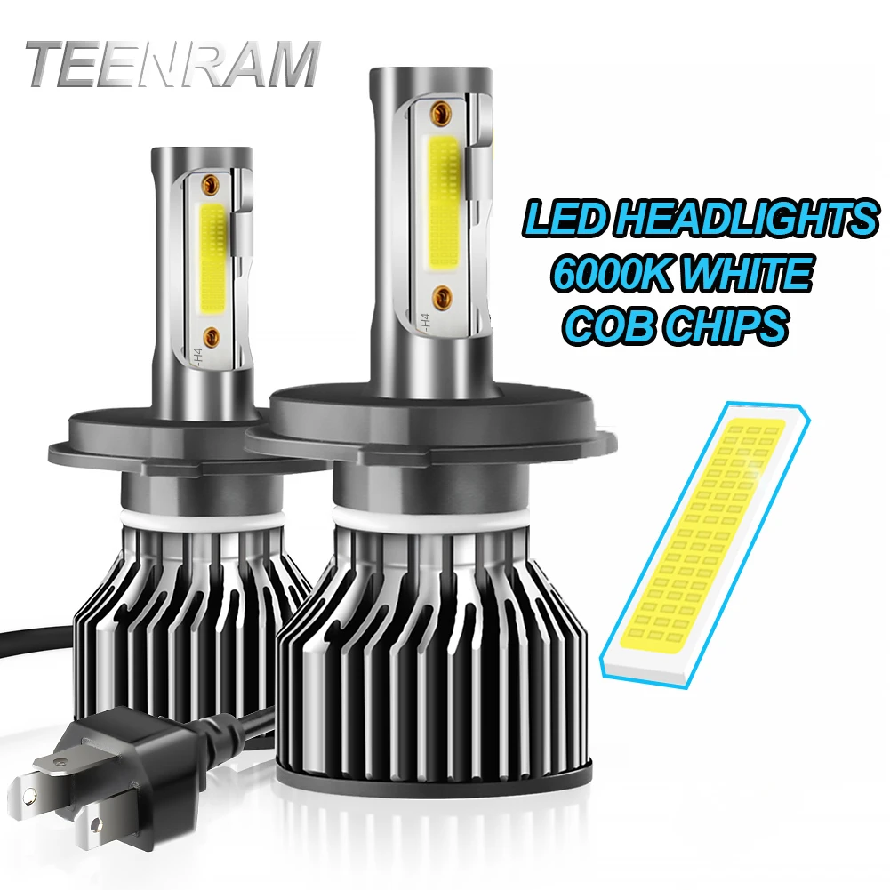 Farol de LED para Carro 40000LM H1 H7 H4, Lâmpadas Automotivas 6000K Branco 9005 HB3 9006 HB4 H4 9007 Turbo 12V COB Luzes Diurnas