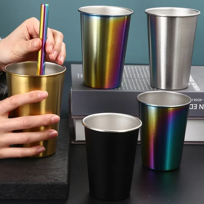 Tasse à bière en acier inoxydable de 350ml/500ml, boissons d'eau froide, tasse à vin, gobelet à café en métal, tasse à thé et à lait pour Camping voyage