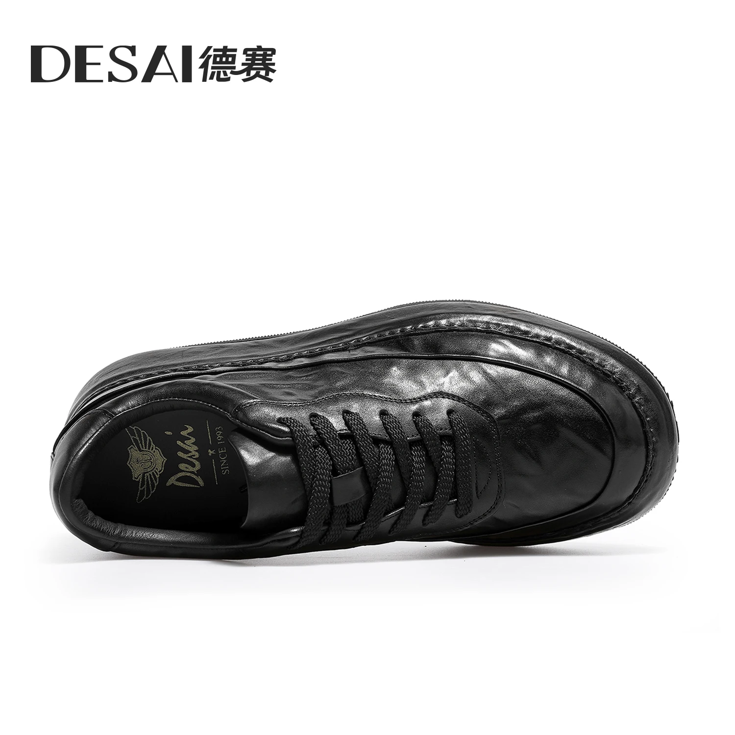 Desai [Leather bottom] winter leather casual shoes men\'s increase soft soled board shoes black low-top fashion men\'s shoes