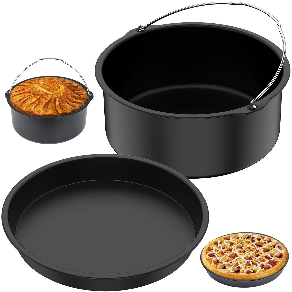 Moule à gâteau rond antiadhésif pour friteuse à air, accessoire de cuisson, poêle, panier, cuisine, four à pizza, casseroles, 7/8