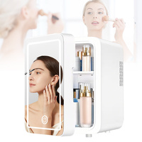 Portable 4L White Pink Mini Fridge Beauty & Skincare Refrigerator Lighted Mirror Door for Skincare Drink Cooler and Warmer