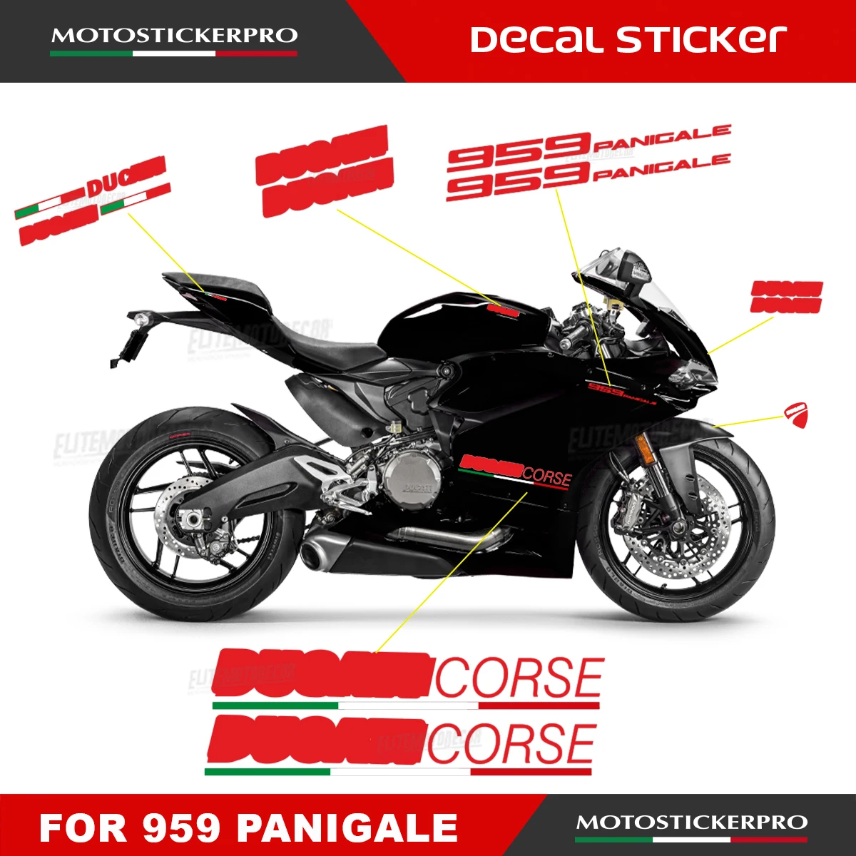 

For Ducati 959 Panigale Full Fairing Shell Sticker Decal Sticker Tricolor Design Logo Corse For Lower Fairing Motorcycle