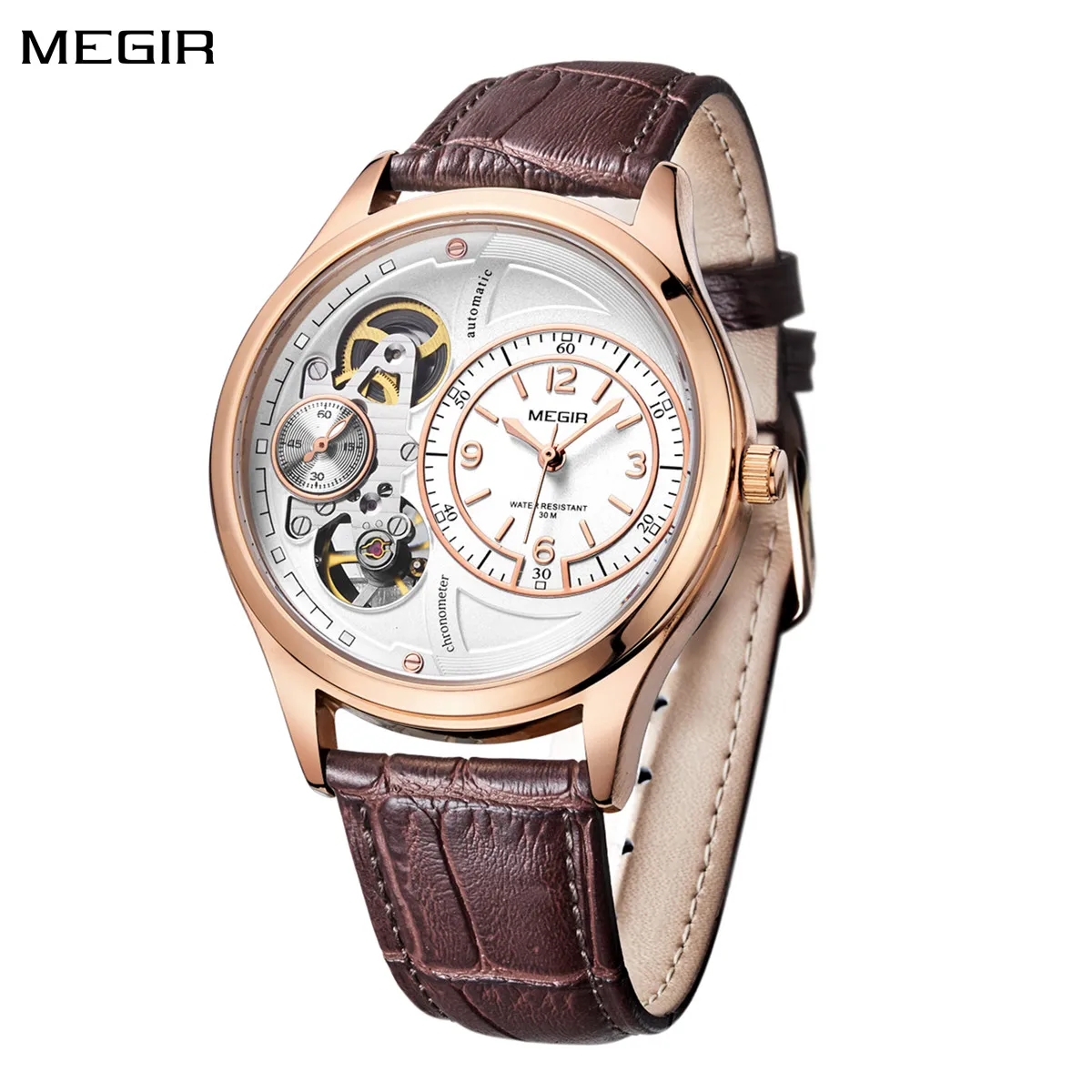 MEGIR Luxury Men Watches Fashion Casual Sport Wristwatch Hollow Leather Strap Quartz Watch Waterproof Clock Reloj Hombre 2017