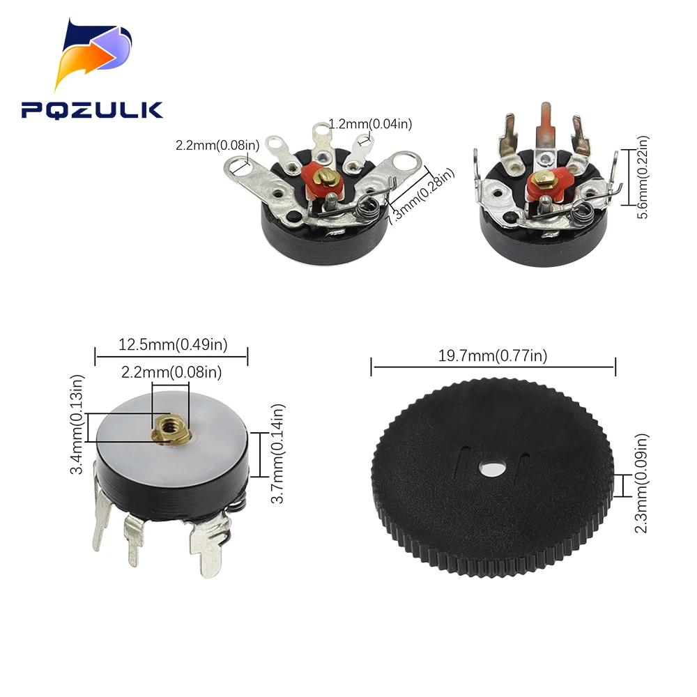 5PCS 10K RV12 Straight Angle Radio Potentiometer RV12MM B503 B103 B10K B50K Power Amplifier Volume Potentiometer With Switch