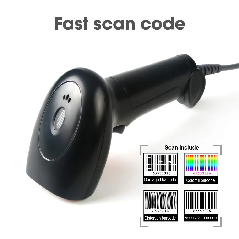 1D USB Laser Barcode Scanner for POS, Warehouse, Store, Library, with High Performance