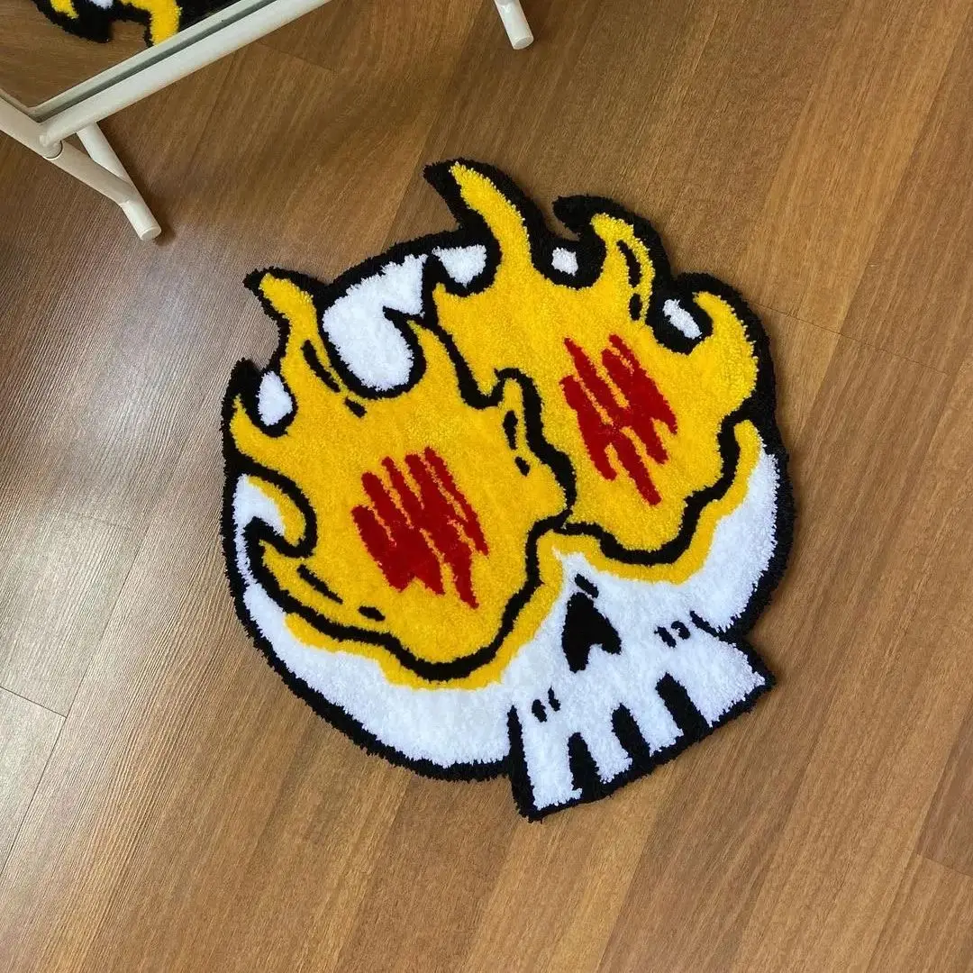 

Skull With Flaming Eyes Pattern Rug Printing Technology Simple Housewarming Gift Handmade Non-Slip Decorative Carpet