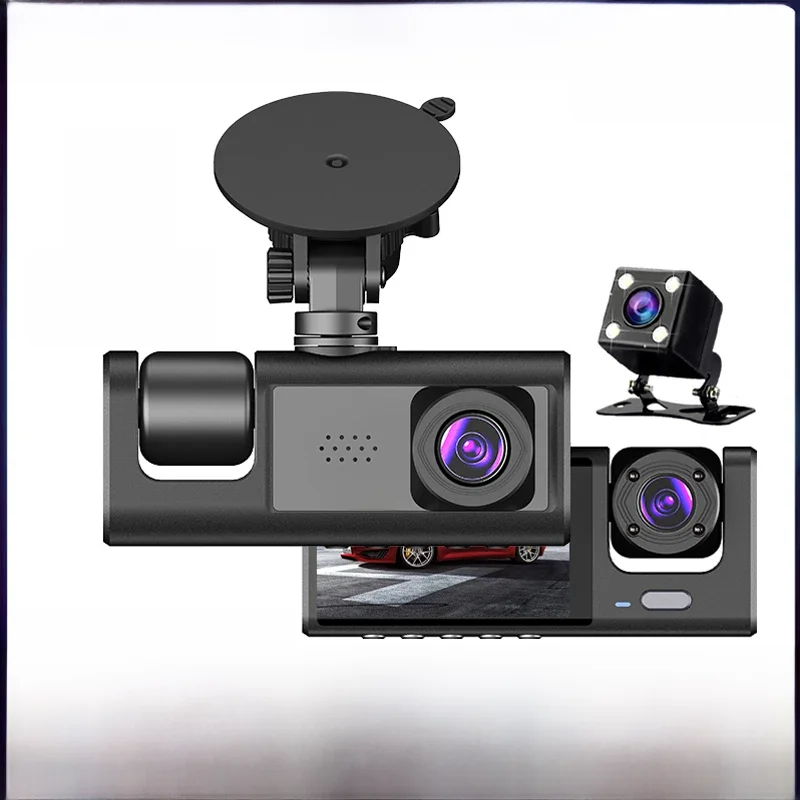 Mini carro DVR 3 Way traço Cam dentro, câmera do veículo, gravador de DVRs, Dashcam vídeo FHD 1080p,