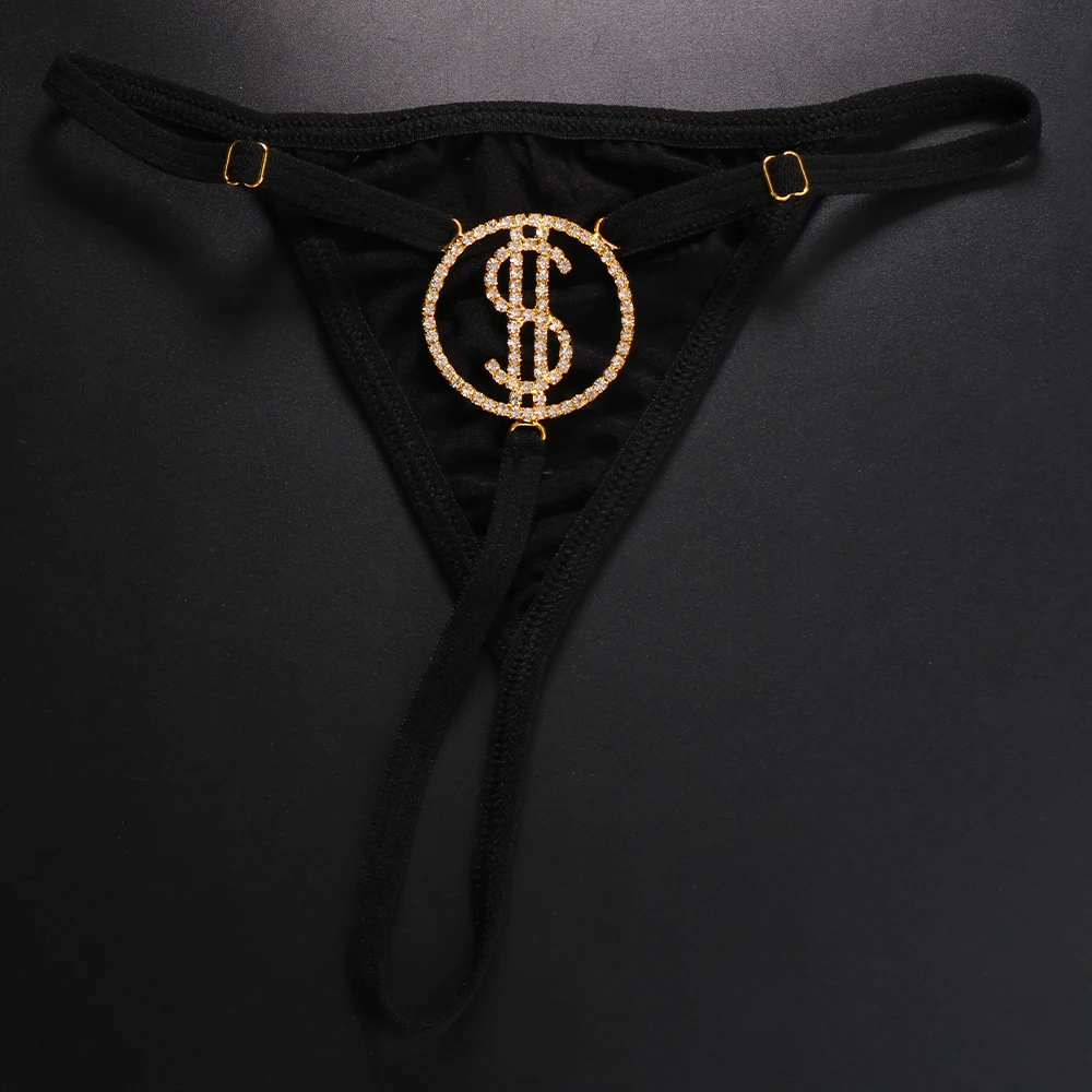 Bragas con signo de dólar para mujer, Tanga con diamantes de imitación, lencería femenina a la moda para carnaval, regalo cómodo, cinturón de vientre con cadena de cintura Sexy