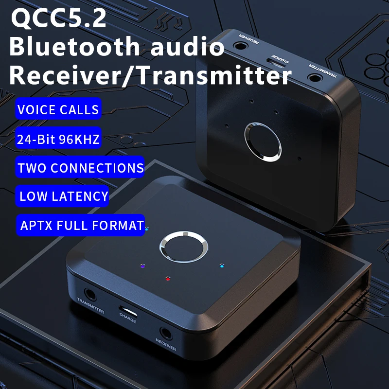 VAORLO 2 IN 1 Bluetooth 5.2 Audio Transmitter Receiver 24Bit 96Khz 3.5MM AUX aptX Adaptive LL HD Wireless Adapter For TV PC Car