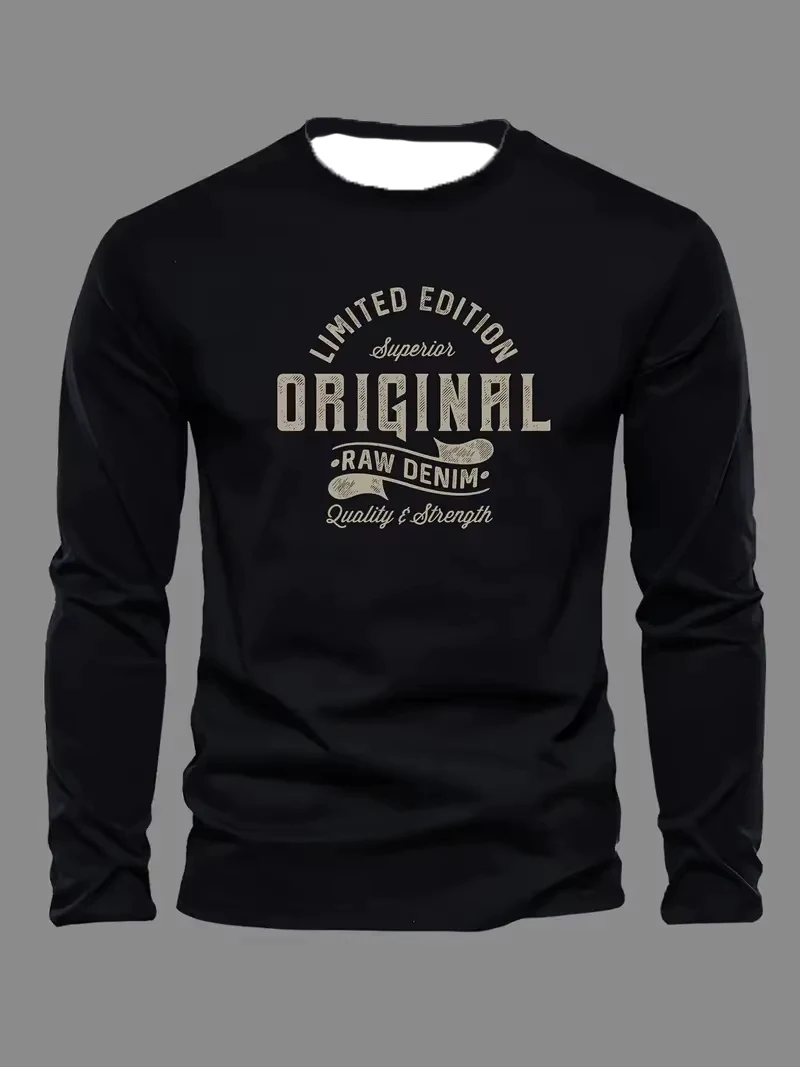 Original Letter Pattern Printed Men's T-shirts Spring and Summer Casual Sports Fashionable Round Neck Long Sleeved Pullover Tops