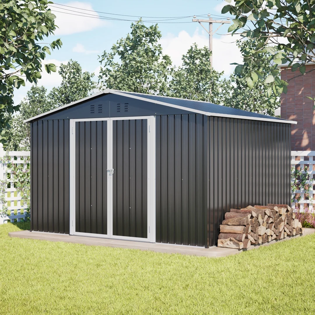 Large metal greenhouse 300x252x191 cm XXXL Electrical equipment house with pitched roof Garden shed Storage building Anthracite