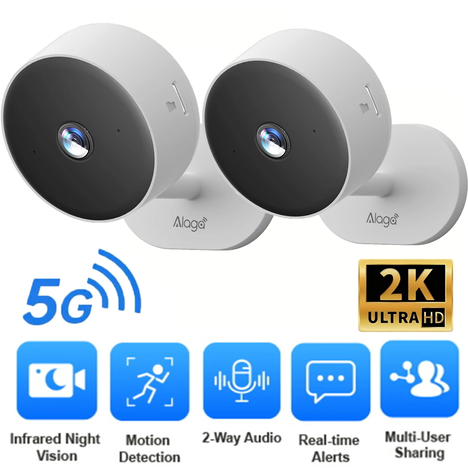 2pcs Alaga 2K WIFI security camera, suitable for pet/elderly/home security cameras, with two-way communication security camera