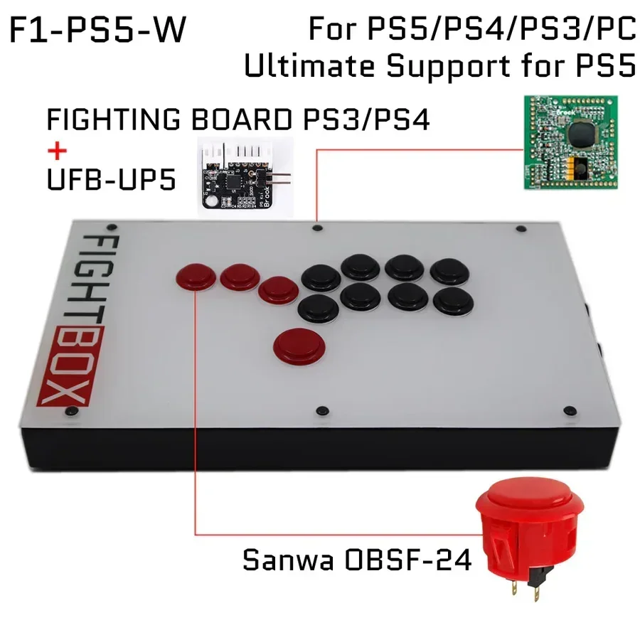 FightBox FIGHTING BOARD-UP5 All Buttons Hitbox Style Arcade Joystick Fight Stick Controller for PS5/PS4/PC/XBOX Sanwa OBSF-24/30