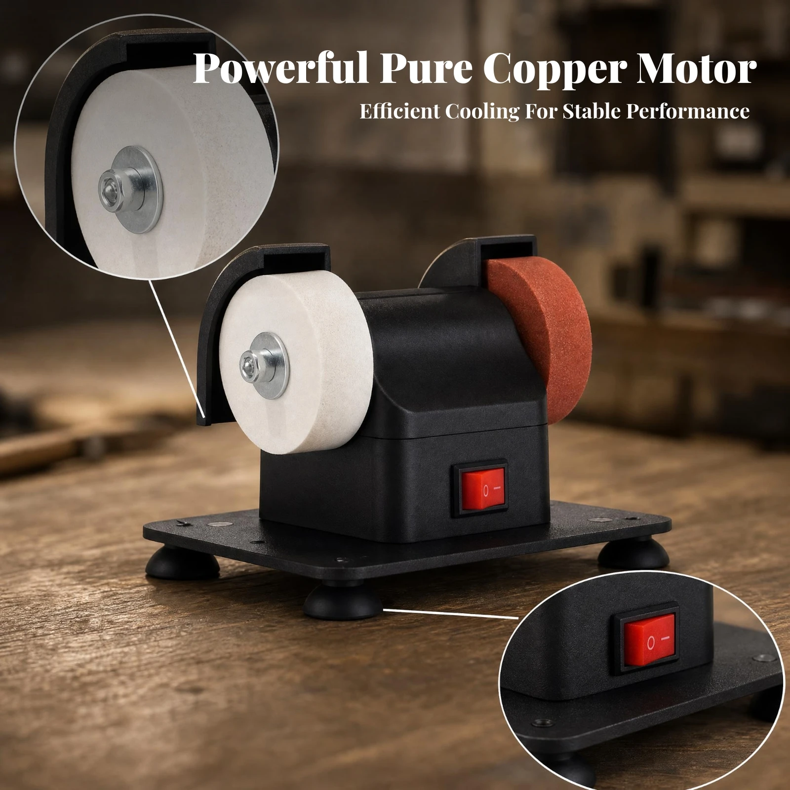 Bench Grinder Adjustable Speed Benchtop Grinding Wheel Machine 2 Wheel Space Saving Powerful Motor for Sharpening Polishing Home
