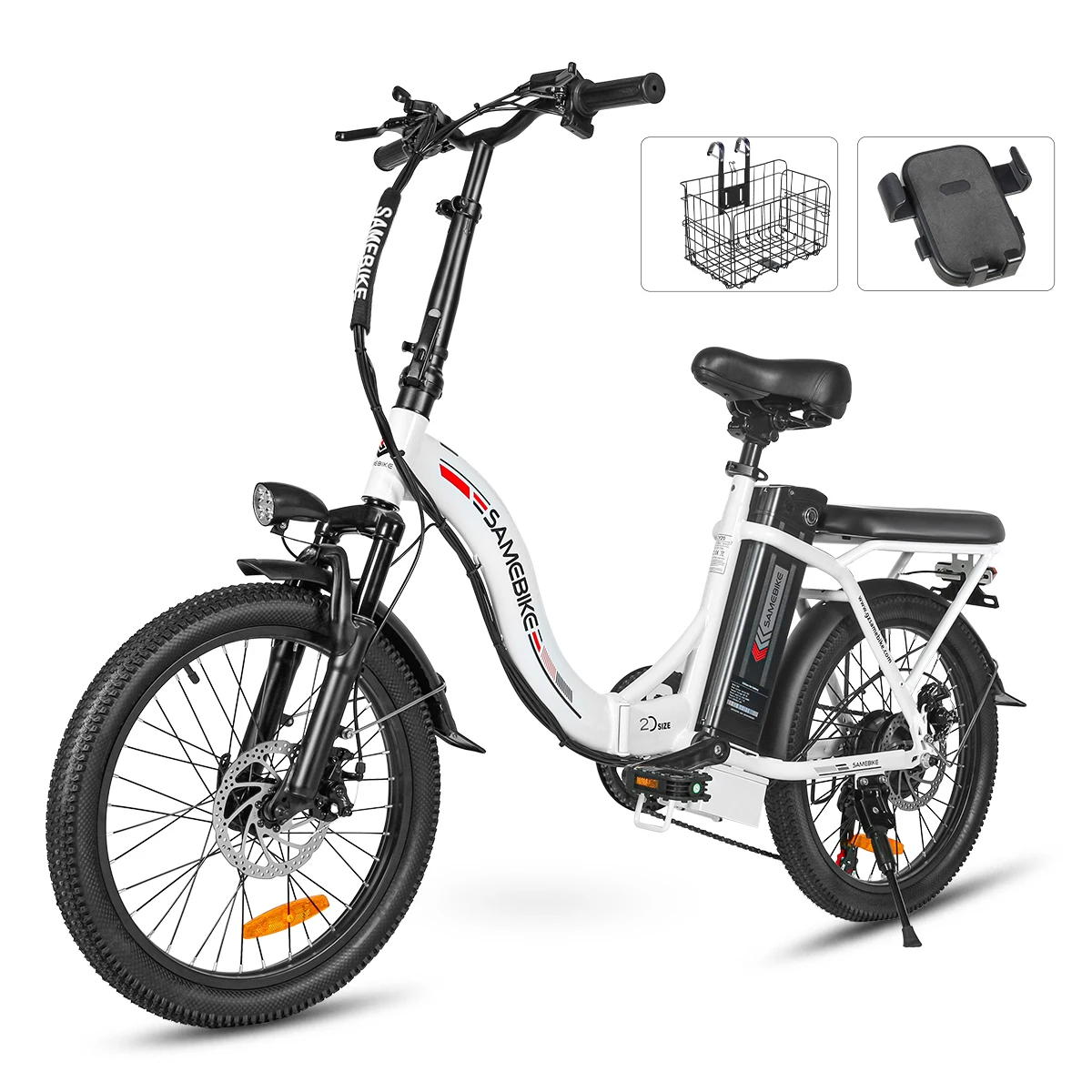 SAMEBIKE CY20 Bicicletta Elettrica Pieghevole da 20 Pollici per Adulti, Batteria Rimovibile 36V 13AH, Motore 250W, 25km/h, 7 Velocità con Cestino Pieg
