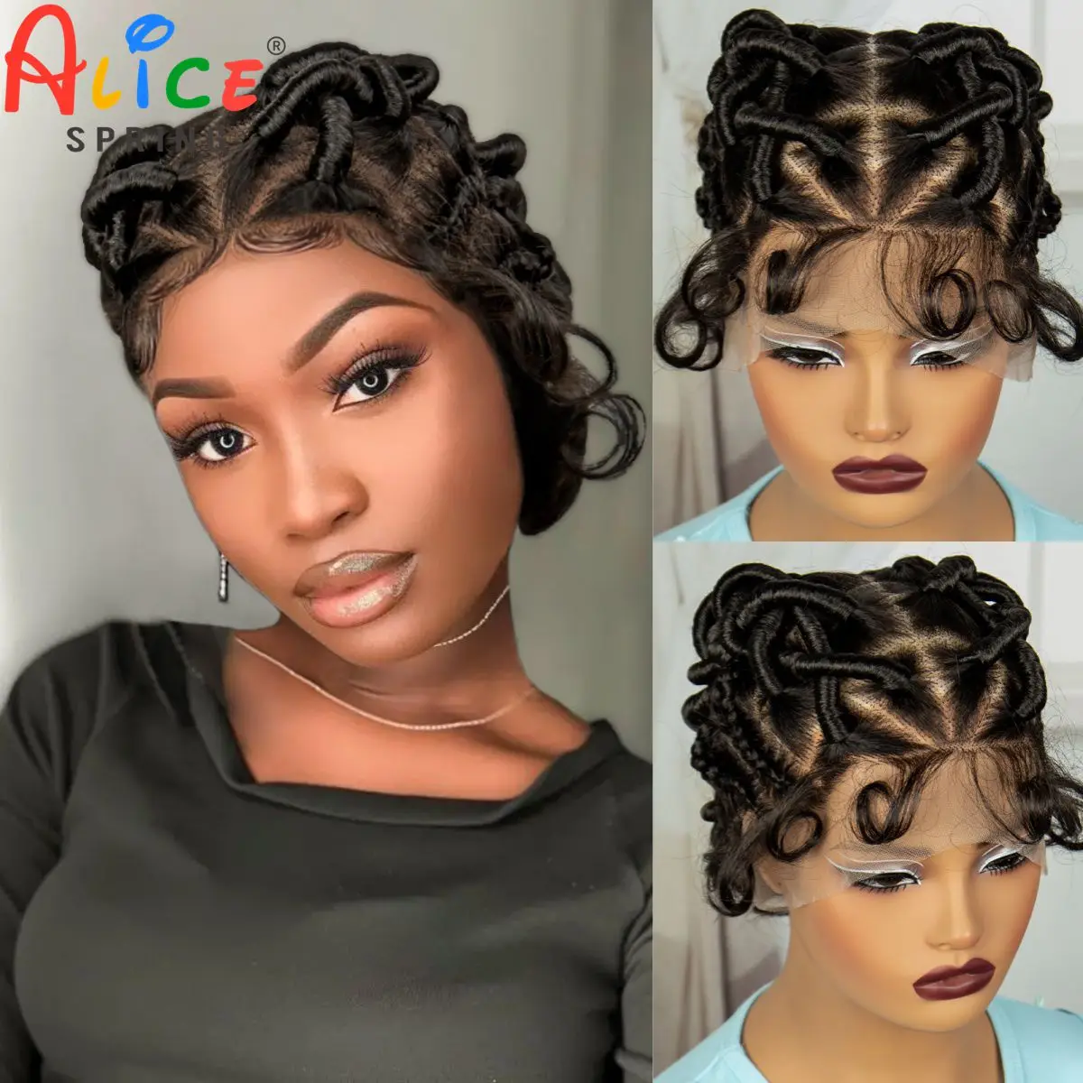 Full Lace Braided Wig Handmade Bantu Braided Wigs Synthetic Knotless Dreadlock Braided Lace Wigs with Baby Hair for Black Women