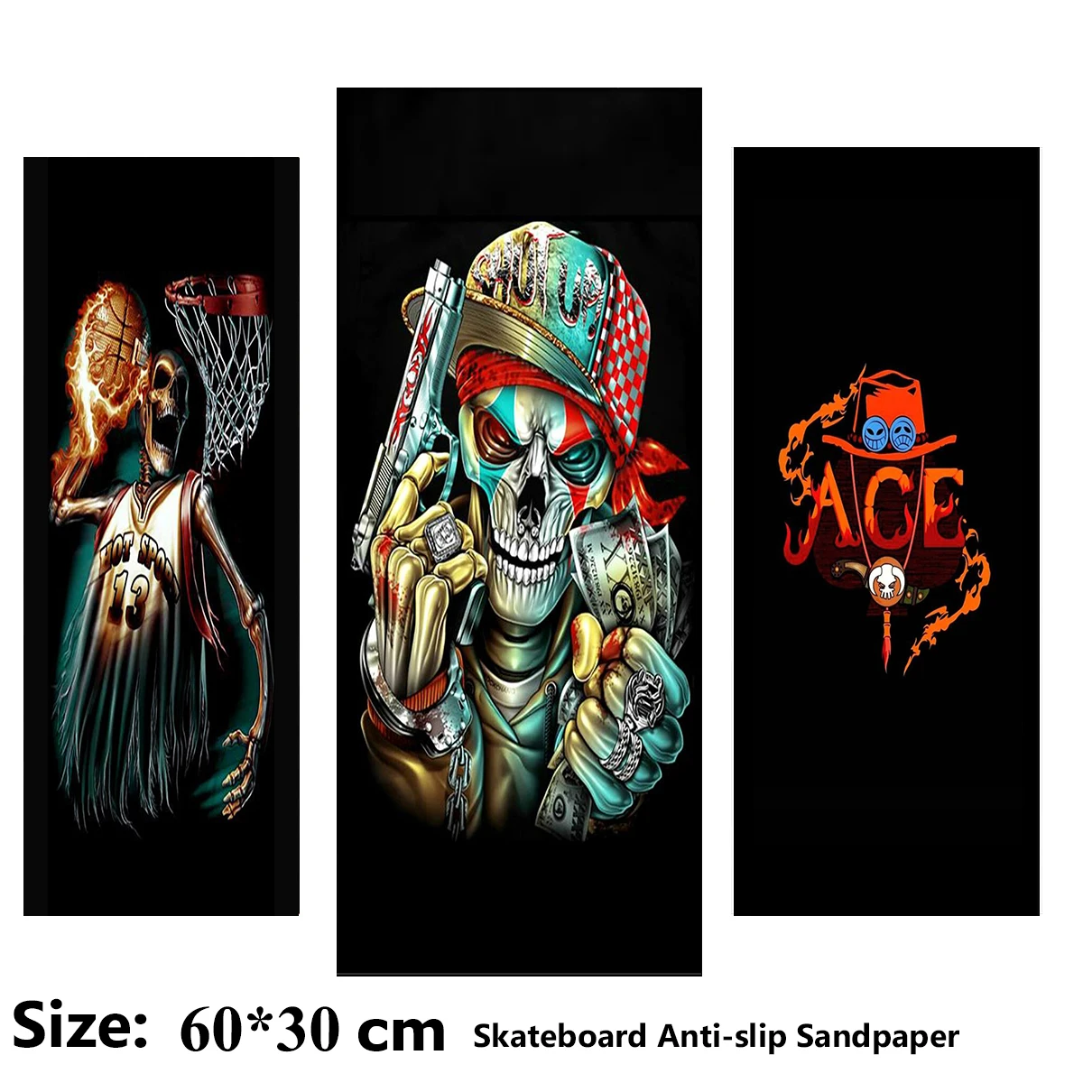 Street Basketball Skull Red Hat Boy Electric Scooter Anti-slip Sticker Sandpaper Skateboard Grip Tape Sheet 60*30cm