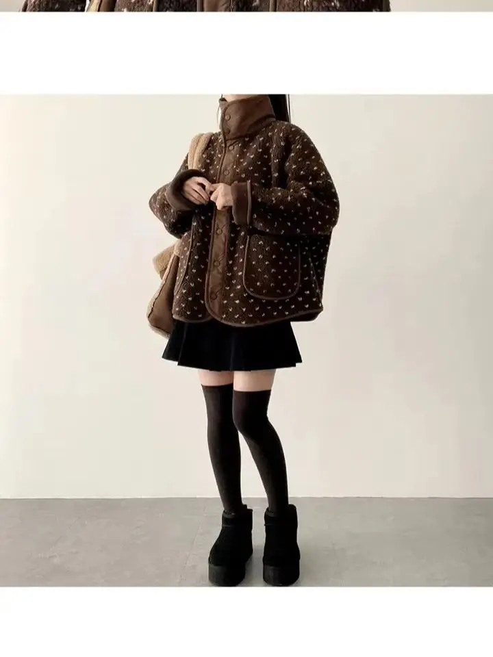 3 farben Herbst Winter Koreanische Chic Stil Woolen Jacke frauen Casual Lose Lamm Pelz Koreanischen Stil Floral Warme Mantel weibliche (hf7416)