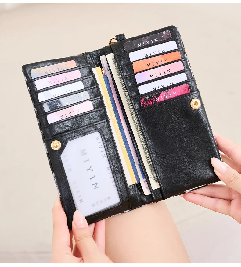 Vintage Damen-Geldbörse mit Leopardenmuster, Doppelreißverschluss, PU-Leder, lange Geldbörse, multifunktionale Kreditkarten-Clutch mit Handgelenkschlaufe – Detail 22