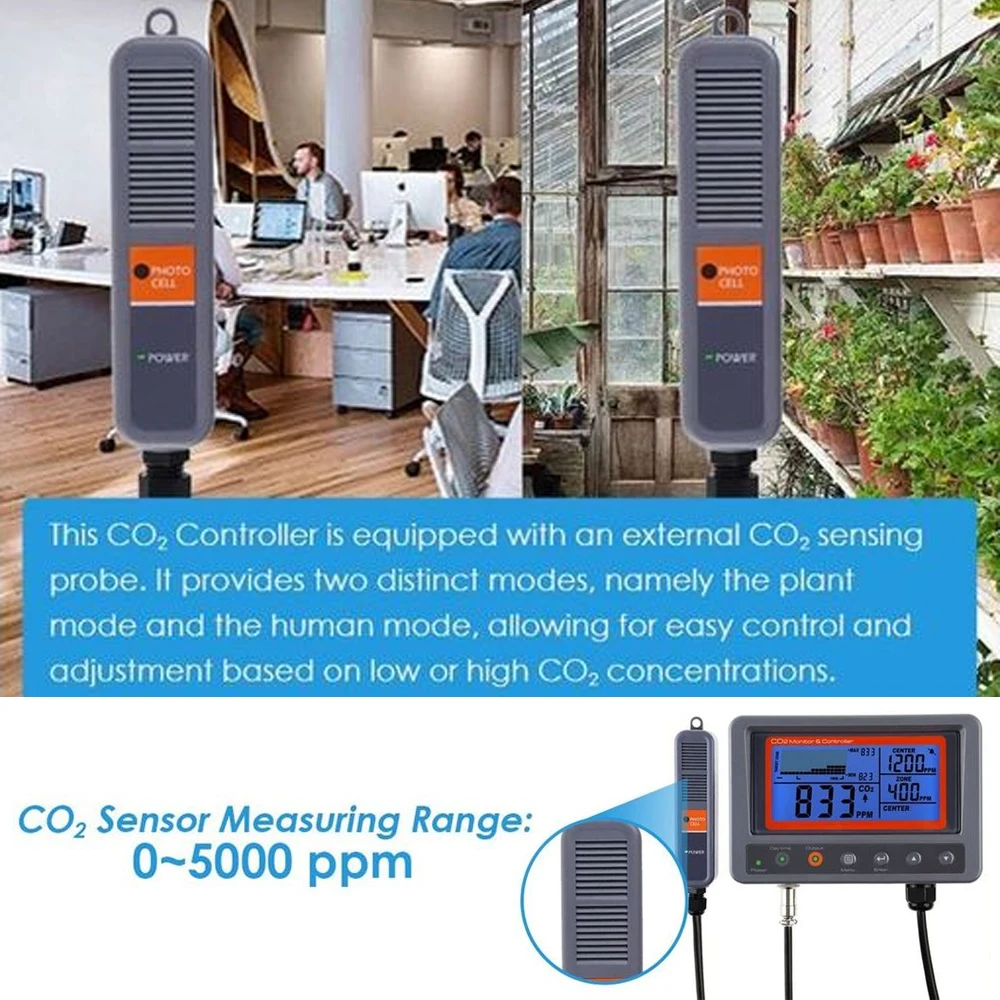 CO2 Carbon Dioxide Monitor Controller Sensor with Relay Function NDIR Sensing Probe For Greenhouse Mushroom Farm