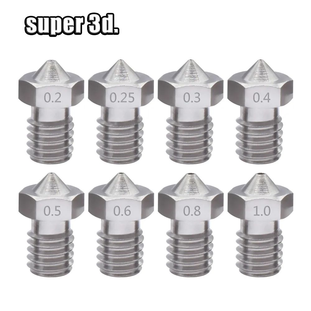 2pcs V5 V6 Stainless steel Nozzle 0.2/0.3/0.4/0.5/0.6/0.8mm M6  thread Nozzle for 3D Printer 1.75MM Extruder hotend