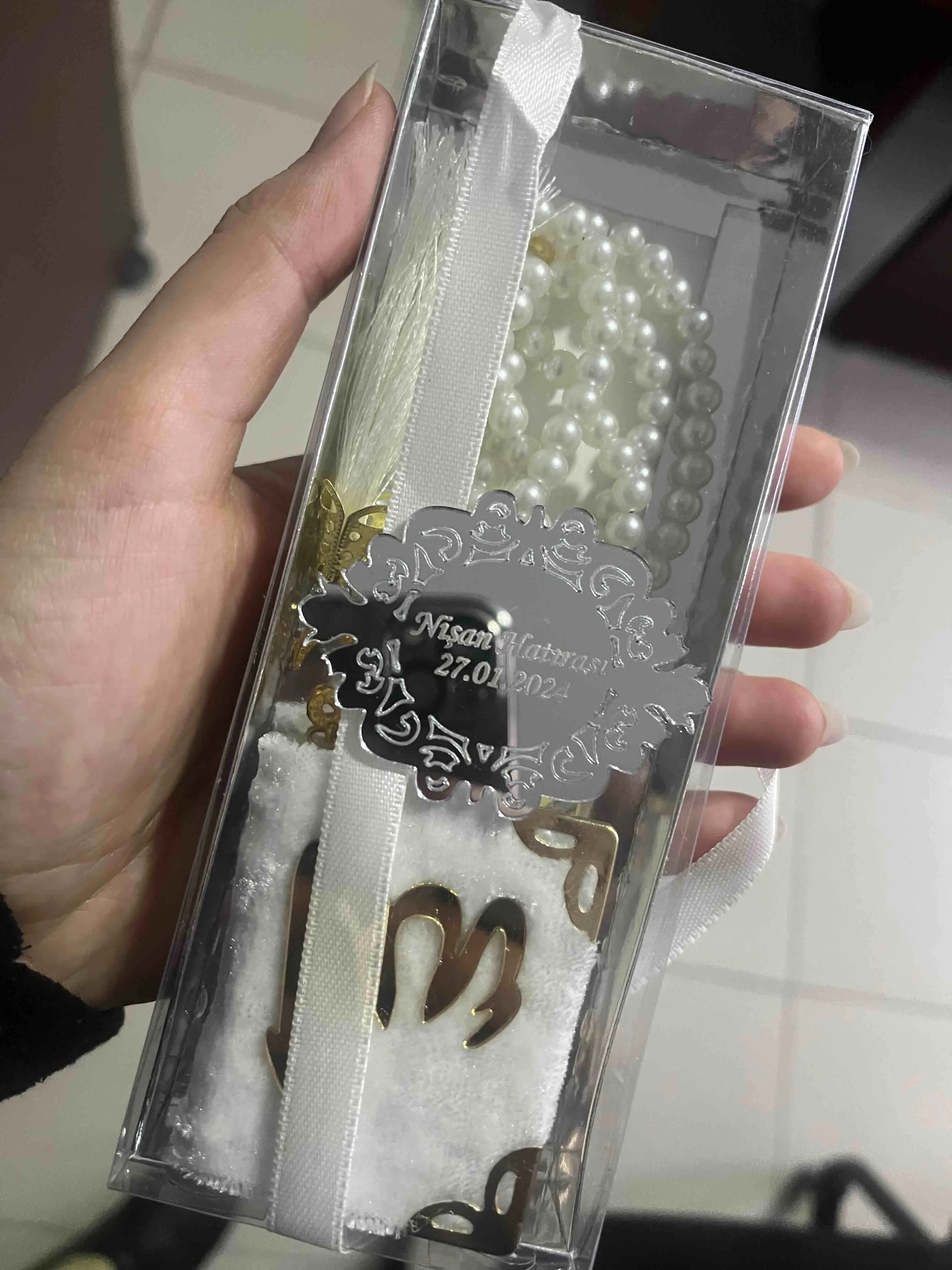 Cream Boxed Quran Rosary Mevlüt Hajj Engagement Wedding Gift